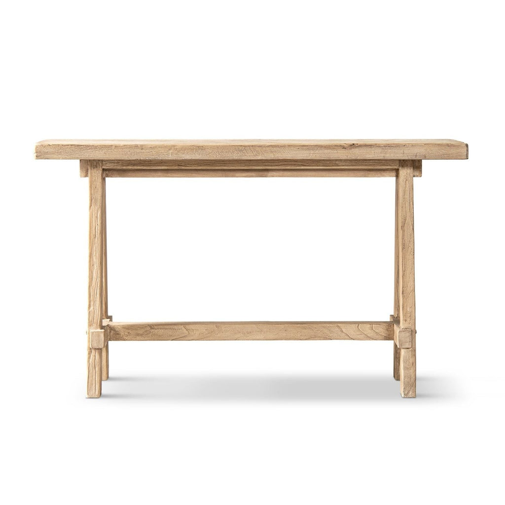 Trestle Coffee Table with Solid Reclaimed Elm Construction - Dark or Light Brown