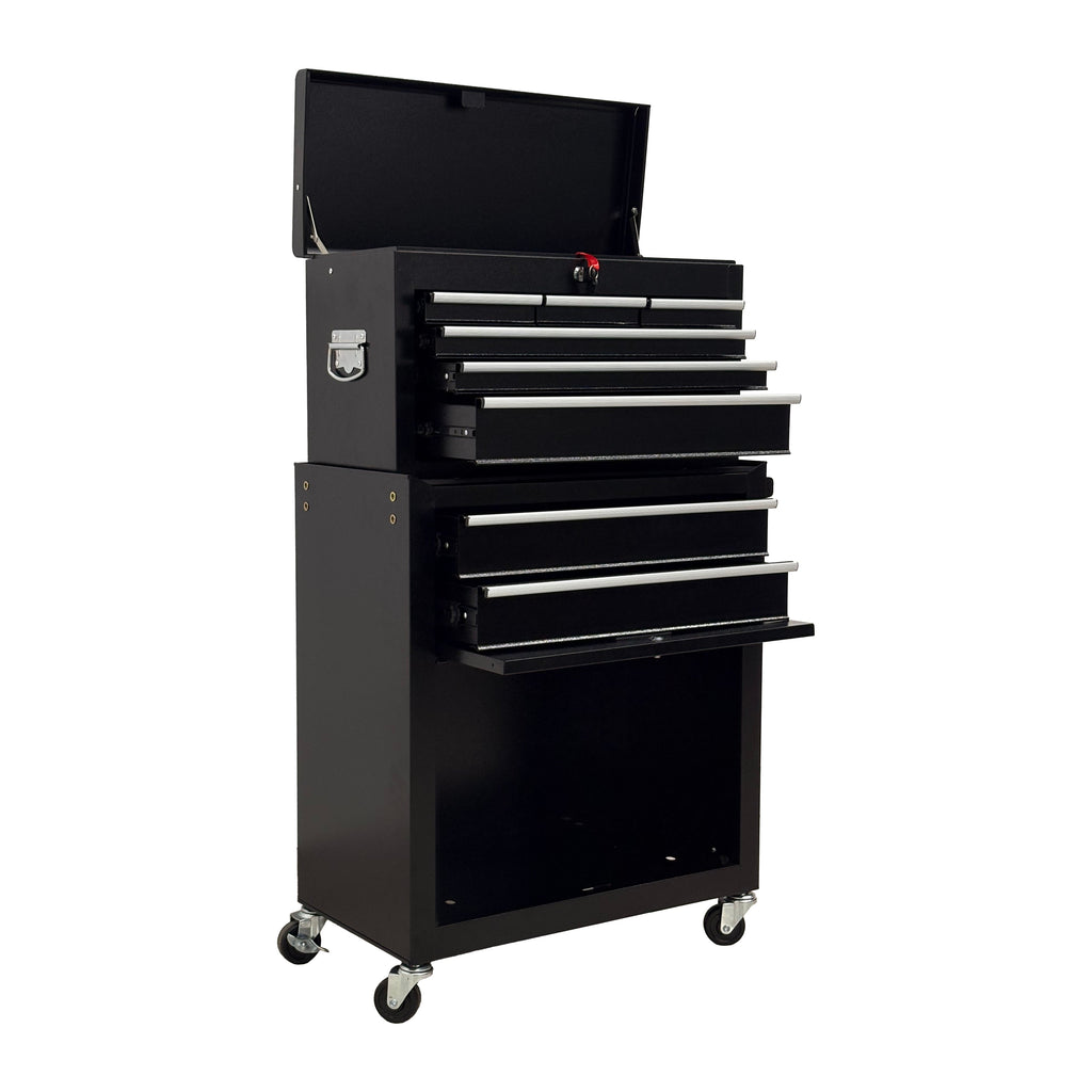 8-Drawer High-Capacity Rolling Tool Chest with Lockable Wheels - Black
