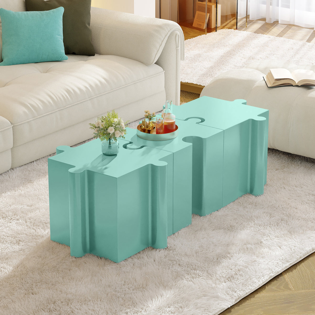 Puzzle Art Side Table with Modular Puzzle Design - Magnesium Oxide