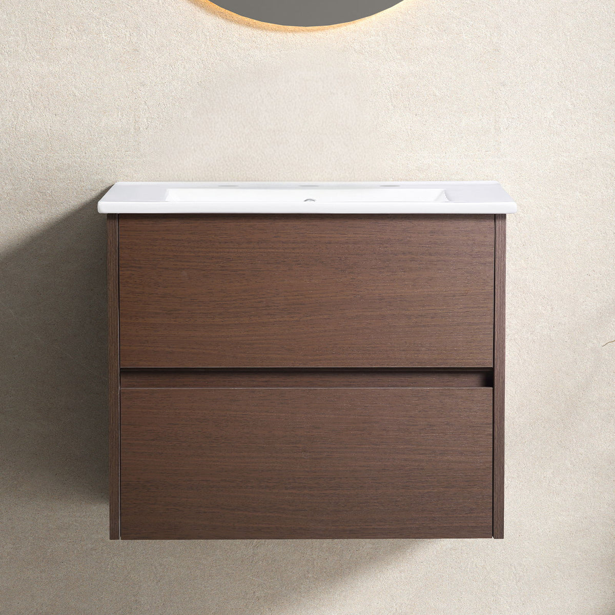 Bathroom Vanity with Wall Hang Storage and Porcelain Basin - Brown / White