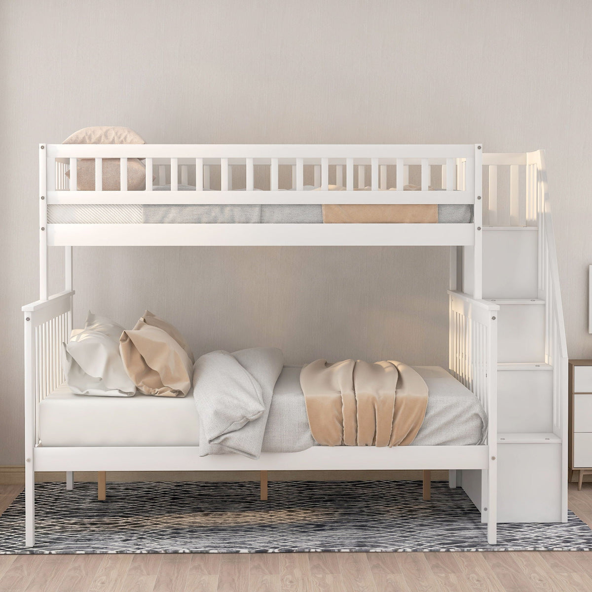 Bunk Bed with Staircase and Storage Options - Dark Gray or White