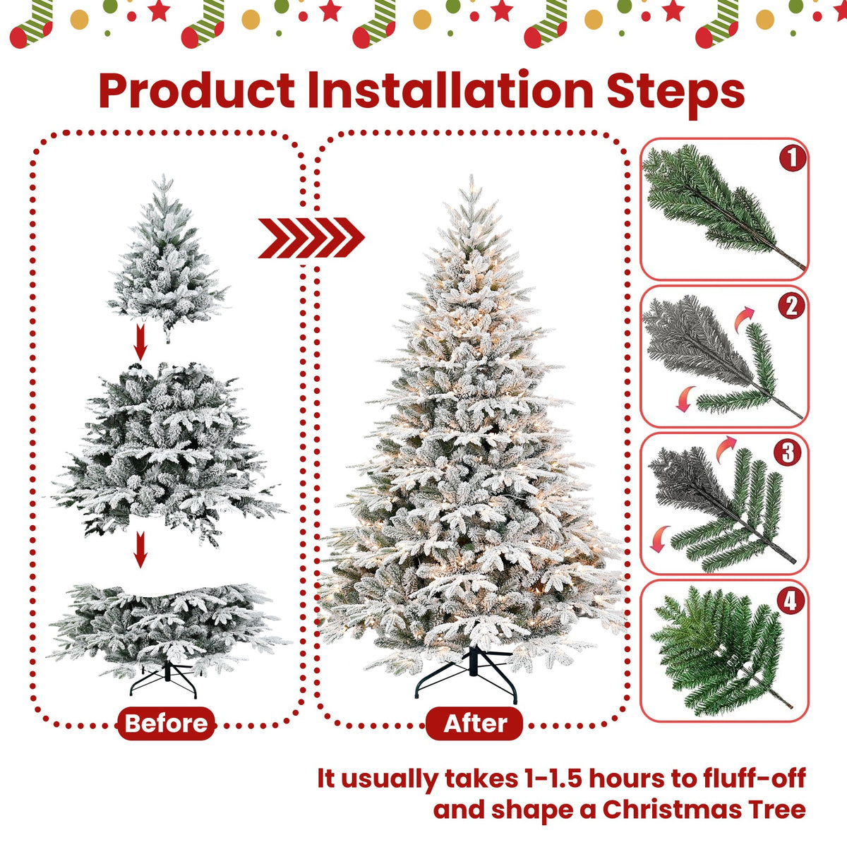 5ft Pre-Lit Flocked Artificial Christmas Tree with 300 Warm Lights