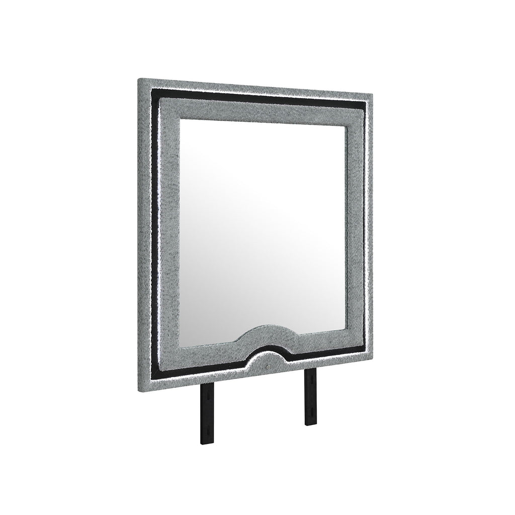 Upholstered Frame Mirror with LED Lighting - Dark Gray