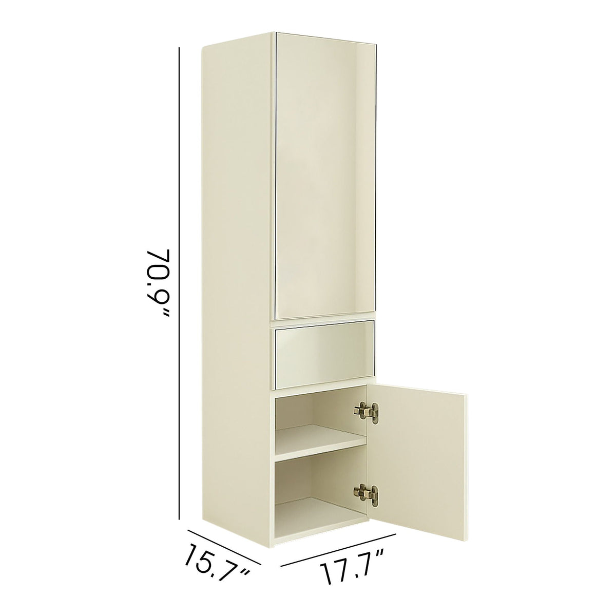 Slim Modular Closet Cabinet with Mirror - White