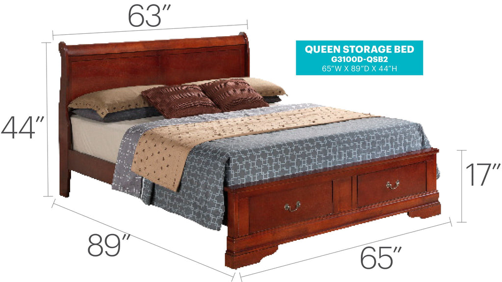 Upholstered Panel Sleigh Storage Bed with Dove Tail Drawers - Multiple Colors