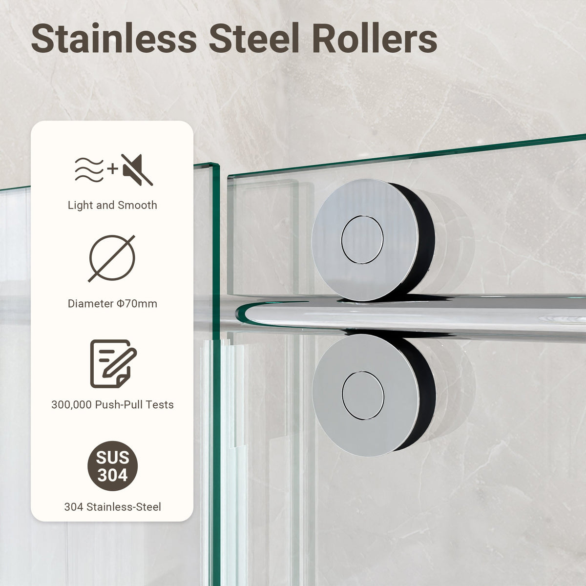 56-60"W Frameless Sliding Shower Door with Clear Tempered Glass - Chrome