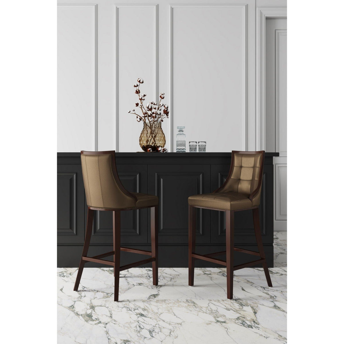 White Bar Height Stool with Solid Wood Frame - Traditional Design
