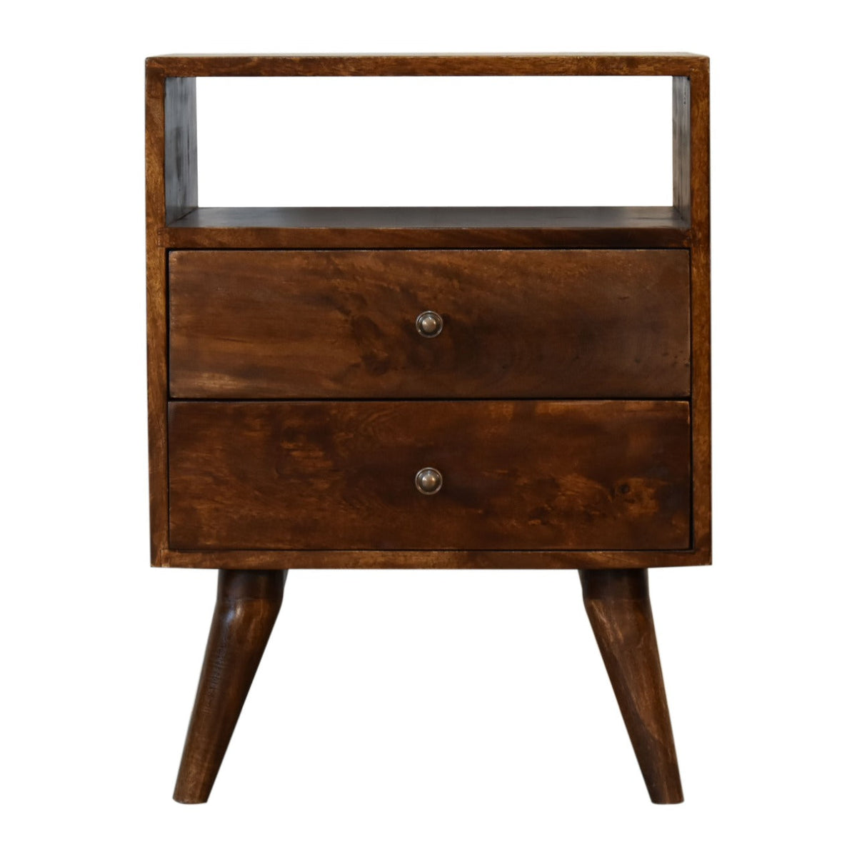 Classic Chestnut Nightstand with 2 Drawers and Nordic Legs