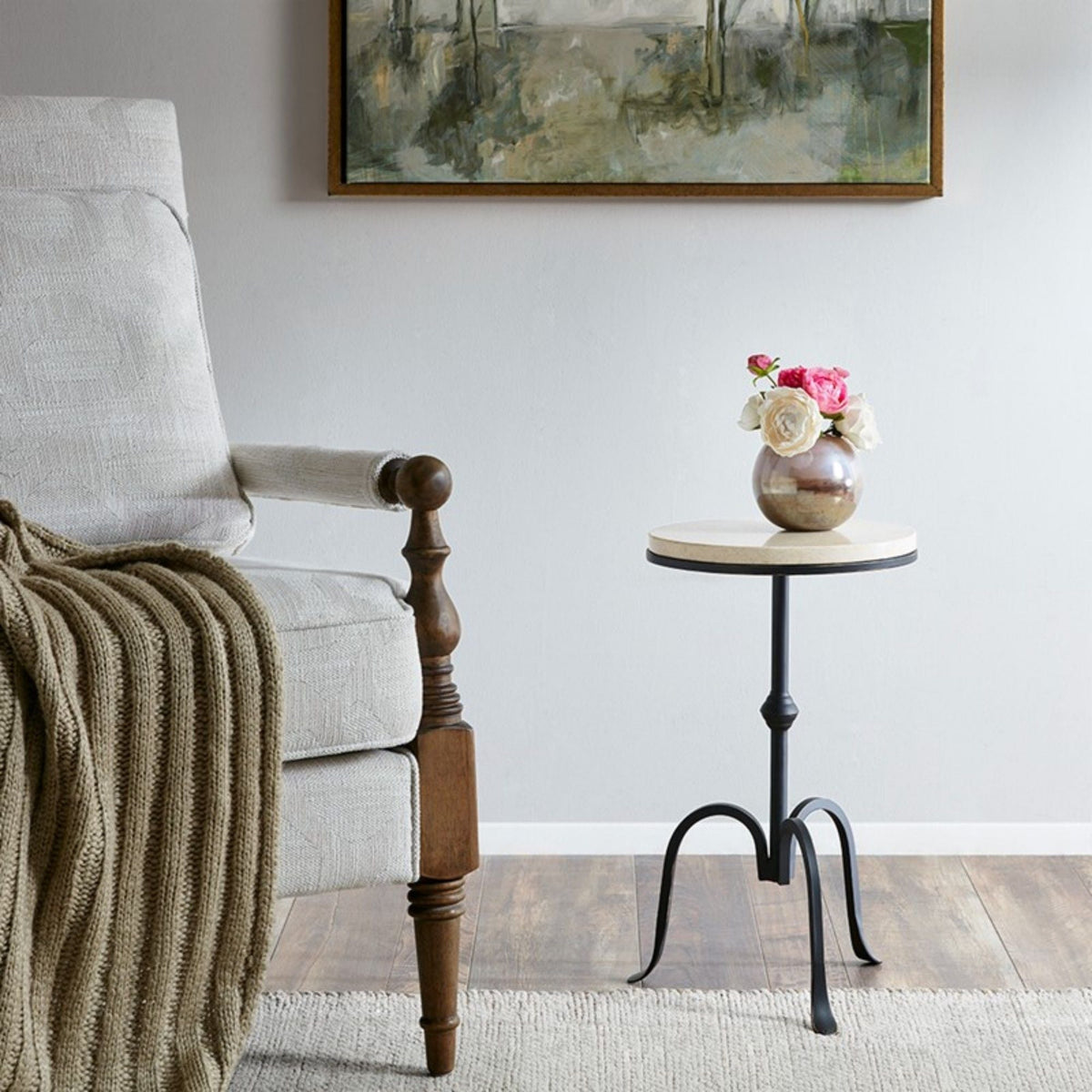 Black Accent Table with Sturdy Metal Frame - Gaberial