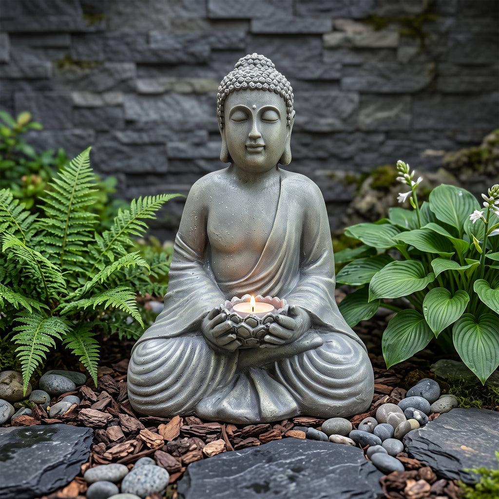 Magnesium Oxide Buddha Statue with Weatherproof Finish - Grey