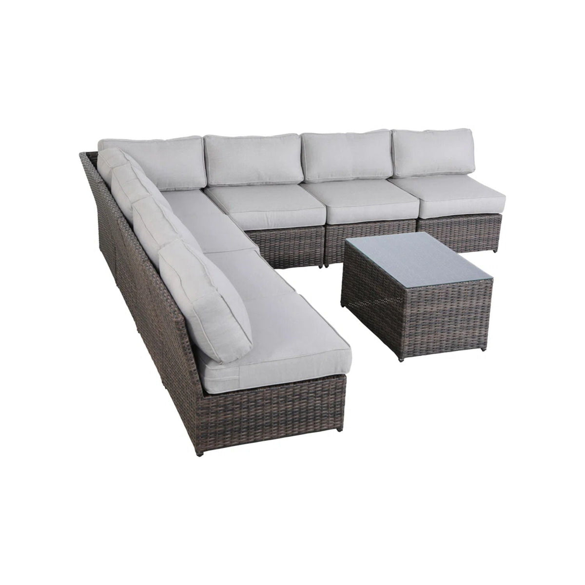 Modern Patio Rattan Sectional Set with Cushions - Multiple Colors