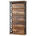 6 Tier Industrial Bookcase with X Pattern Design - Rustic Brown