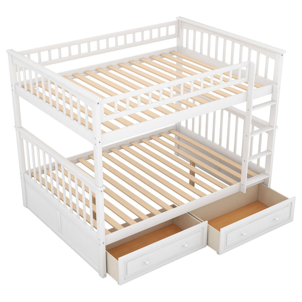 Convertible Bunk Bed With Drawers - Solid Wood with Storage - White, Dark Brown or Dark Gray