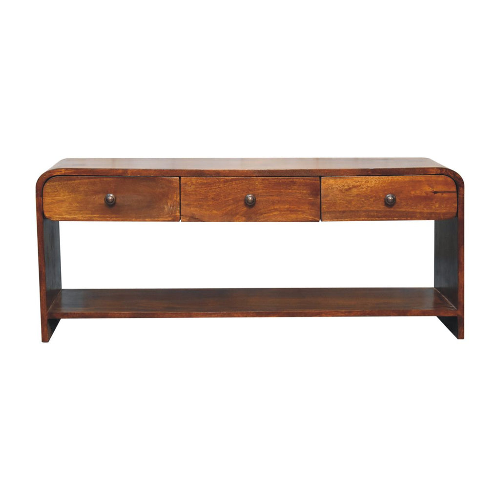 Solid Wood Aspen Slim Media Unit with 3 Drawers - Chestnut Finish