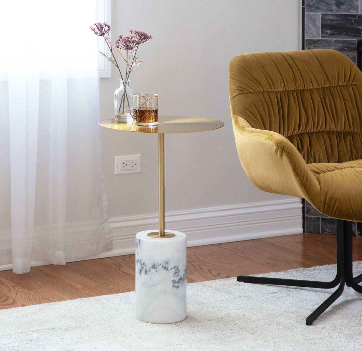 Contemporary Side Table with Concrete Base - Pearl Silver or Black