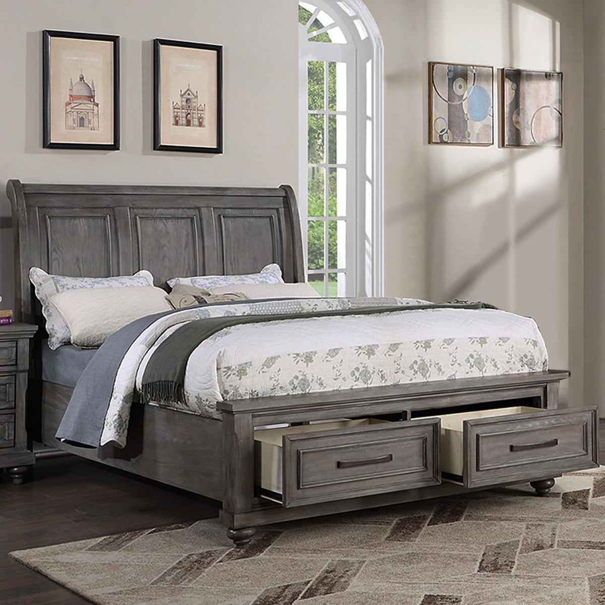 Panel 3 Piece Bedroom Set with Nightstands - Dark Gray or Dark Brown