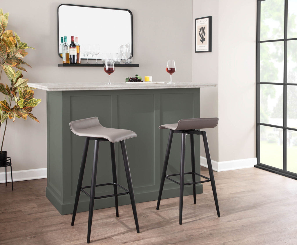 Contemporary Fixed Height Bar Stool Set with Metal Base - Pearl Silver or White