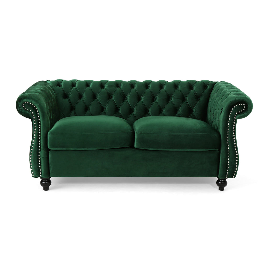 Chesterfield Loveseat Sofa with Tufted Velvet - Emerald or Navy Blue