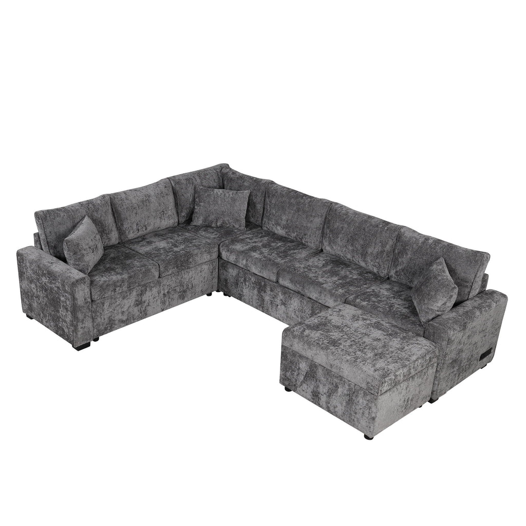Sleeper Sectional Sofa with Storage Ottoman and USB Charging - White or Dark Gray