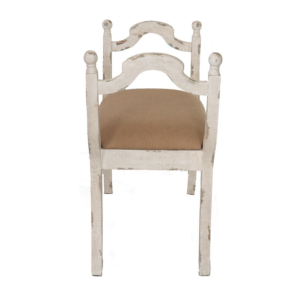 Farmhouse Vanity Bench with Padded Seat - Beige and White