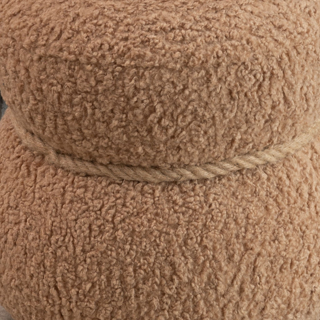 Snowman Stool Ottoman with Lamb Wool Cushion and Solid Wood Frame - White, Light Brown, Dark Green