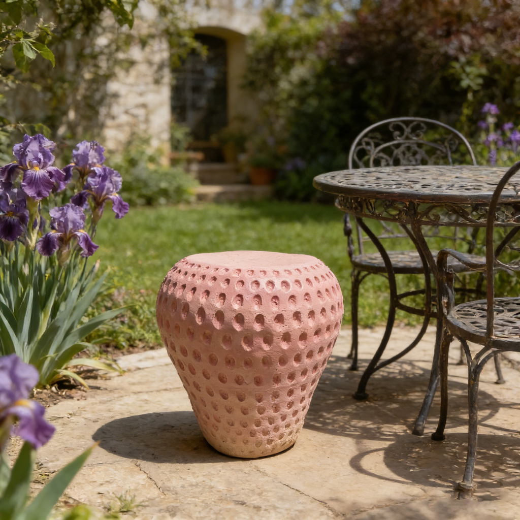 Strawberry Fruit Stool with Durable Resin Construction - Pink or Red