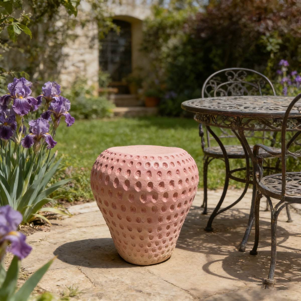 Strawberry Fruit Stool with Durable Resin Construction - Pink or Red