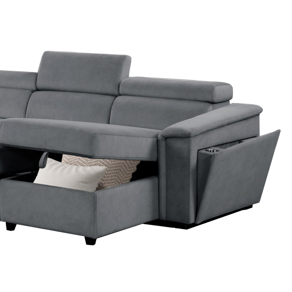 Power Recliner Sleeper Sectional with Adjustable Headrest and Storage - Dark Gray or Beige