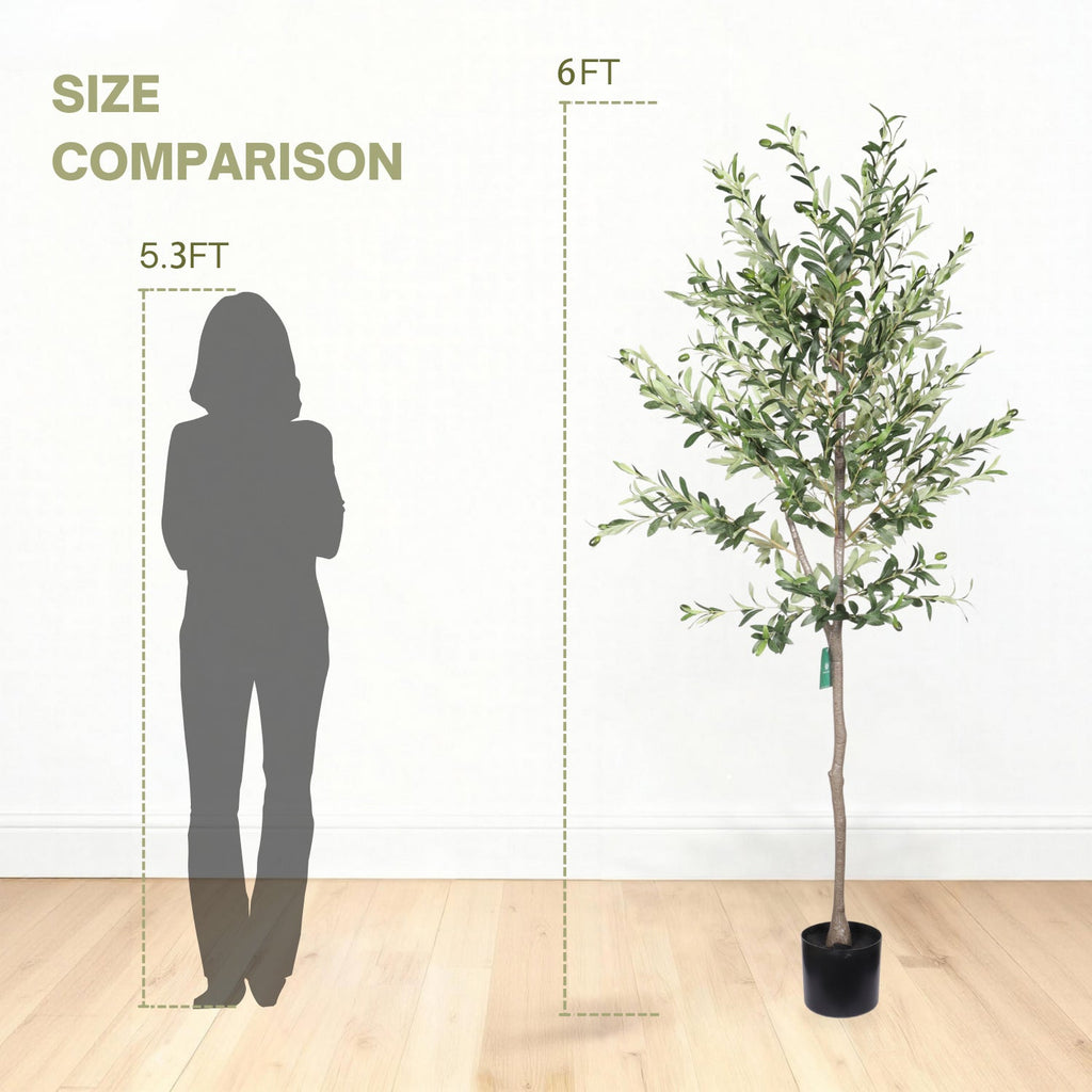 6FT Artificial Olive Tree with Realistic Detail - Green