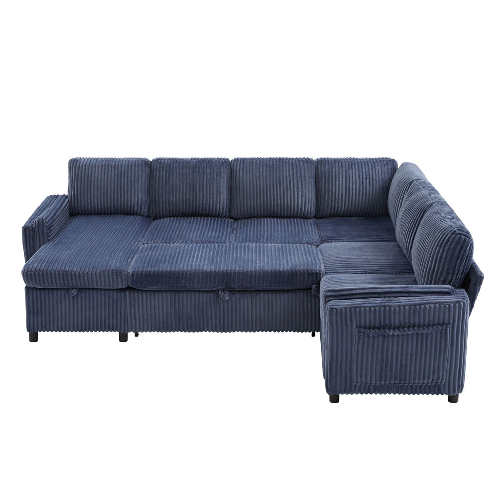 Convertible U-Shaped Sectional Sofa Bed with USB Ports and Storage – Black, Dark Gray, Blue