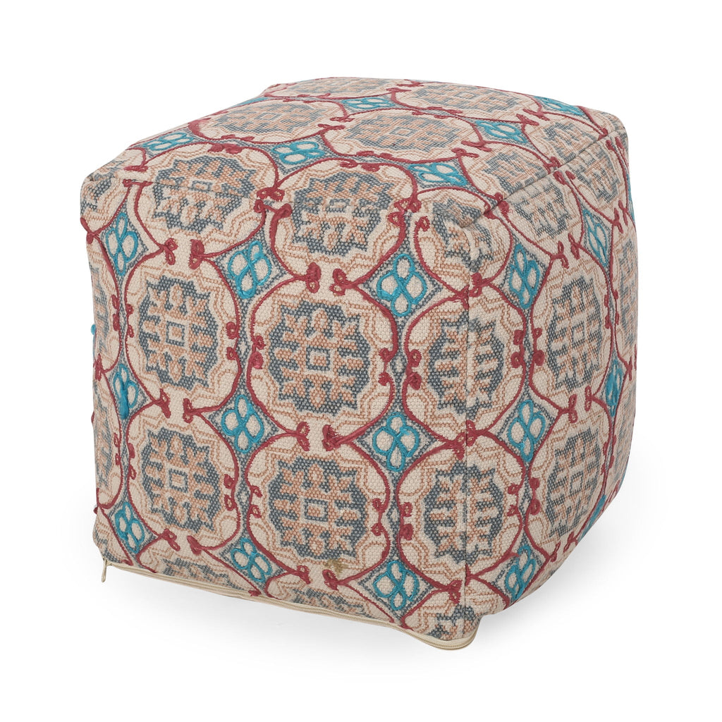 Handcrafted Fabric Accent Pouf with Rustic Elegance - Multicolor