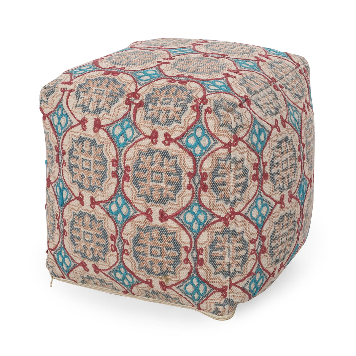 Handcrafted Fabric Accent Pouf with Rustic Elegance - Multicolor