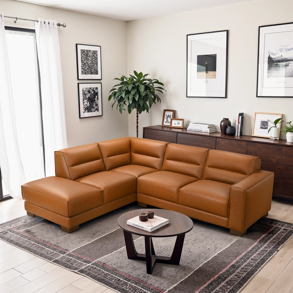 Muncie L-Shaped Sofa Sectional with Plush Cushions - Vegan Leather