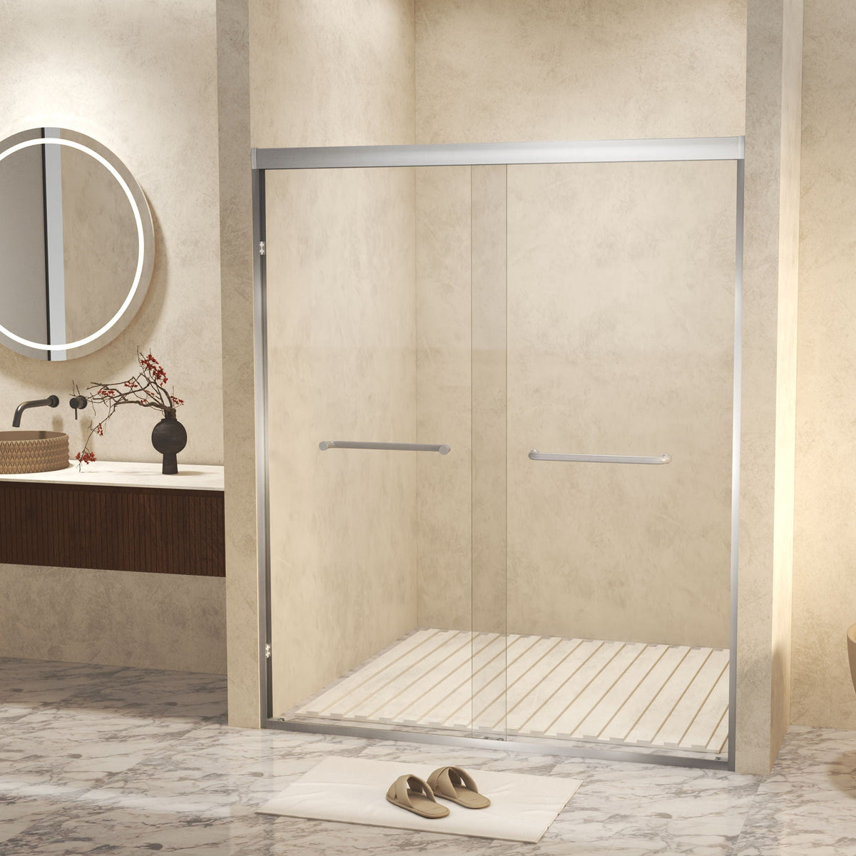 Double Sliding Shower Door with Explosion Proof Film - Black, Gray, or Dark Gray