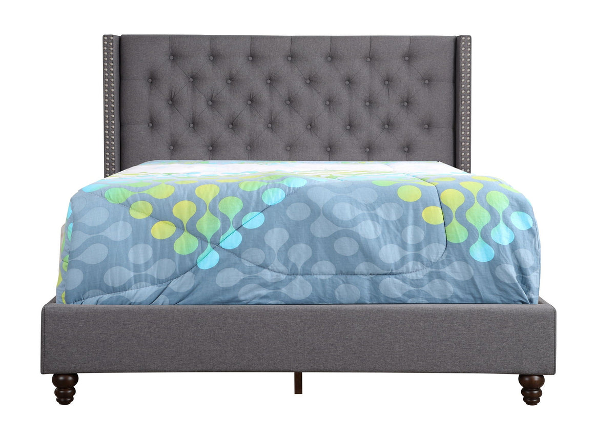 Nailhead Upholstered Bed with Deep Tufting - Dark Gray or Black