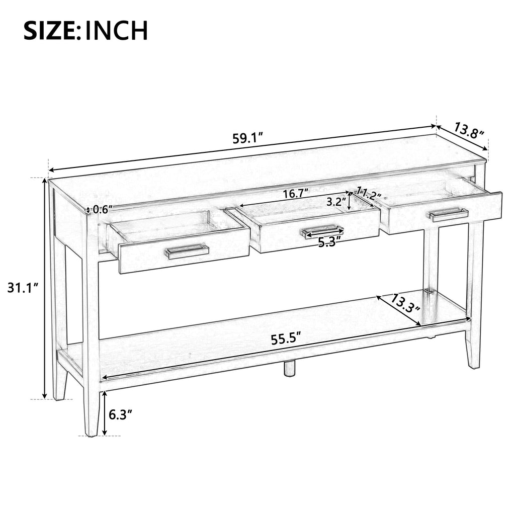 59.1'' Farmhouse Console Table with 3 Drawers - Painted Finish