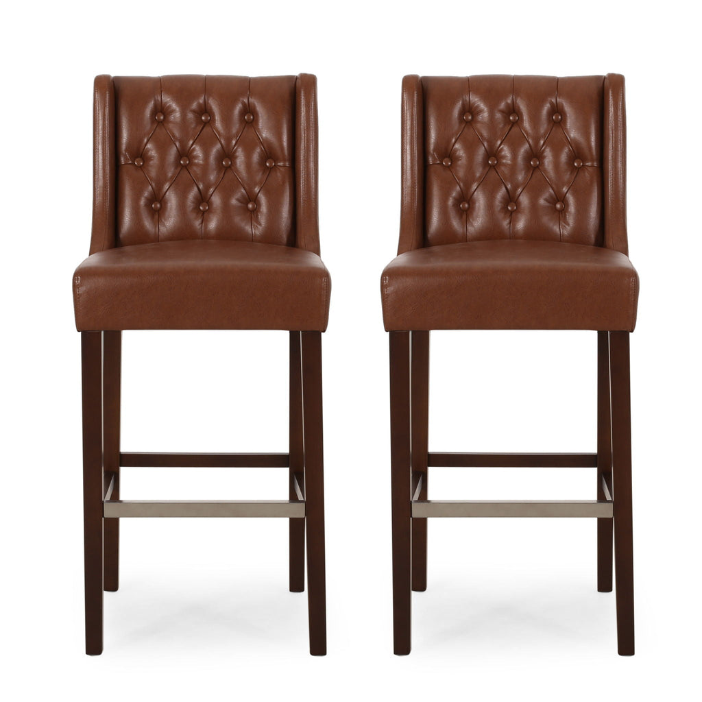 Upholstered Barstool with Button Tufted Wing Back - Multiple Colors