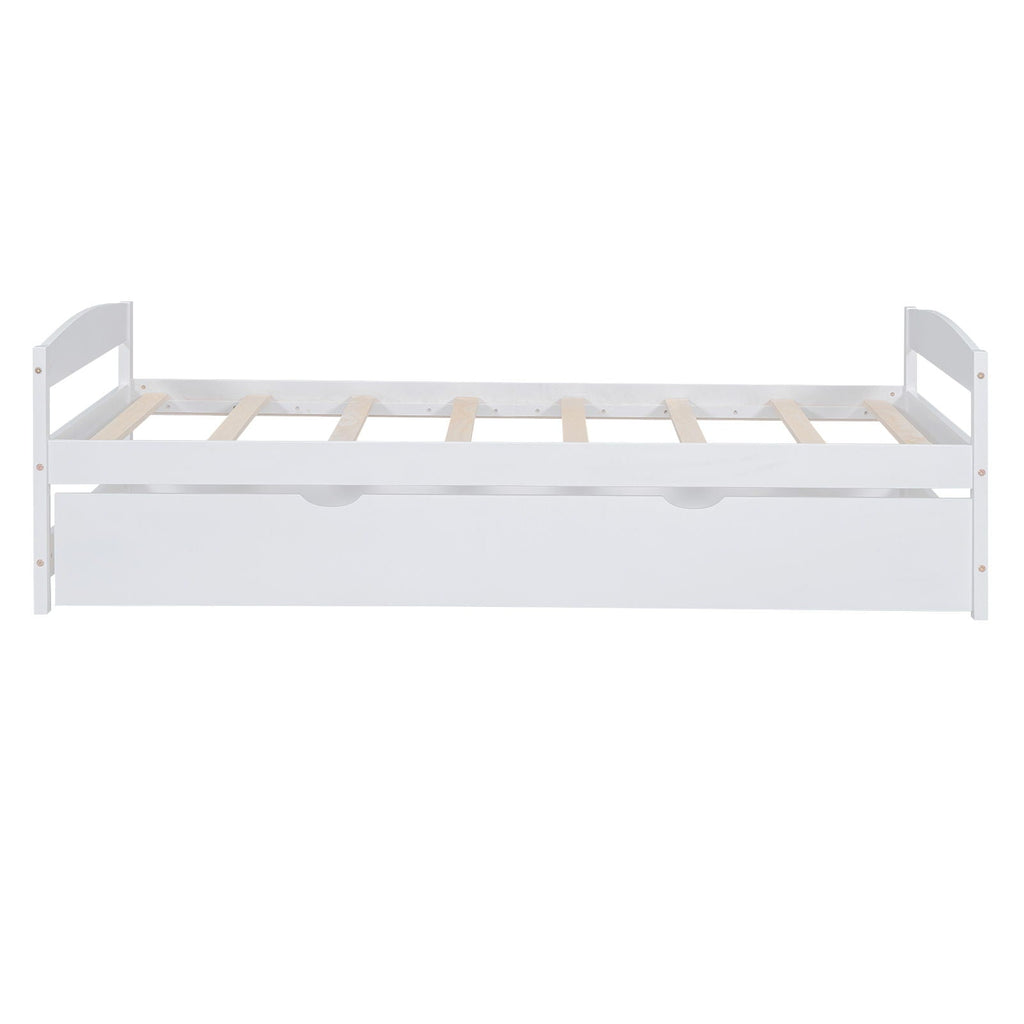 Twin Size Platform Bed with Trundle - Solid Wood Frame - Dark Gray or White