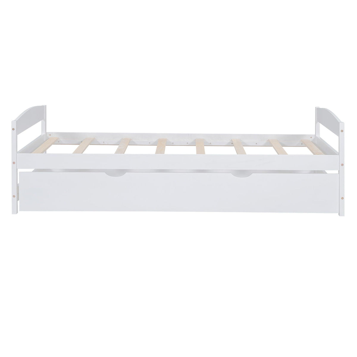 Twin Size Platform Bed with Trundle - Solid Wood Frame - Dark Gray or White