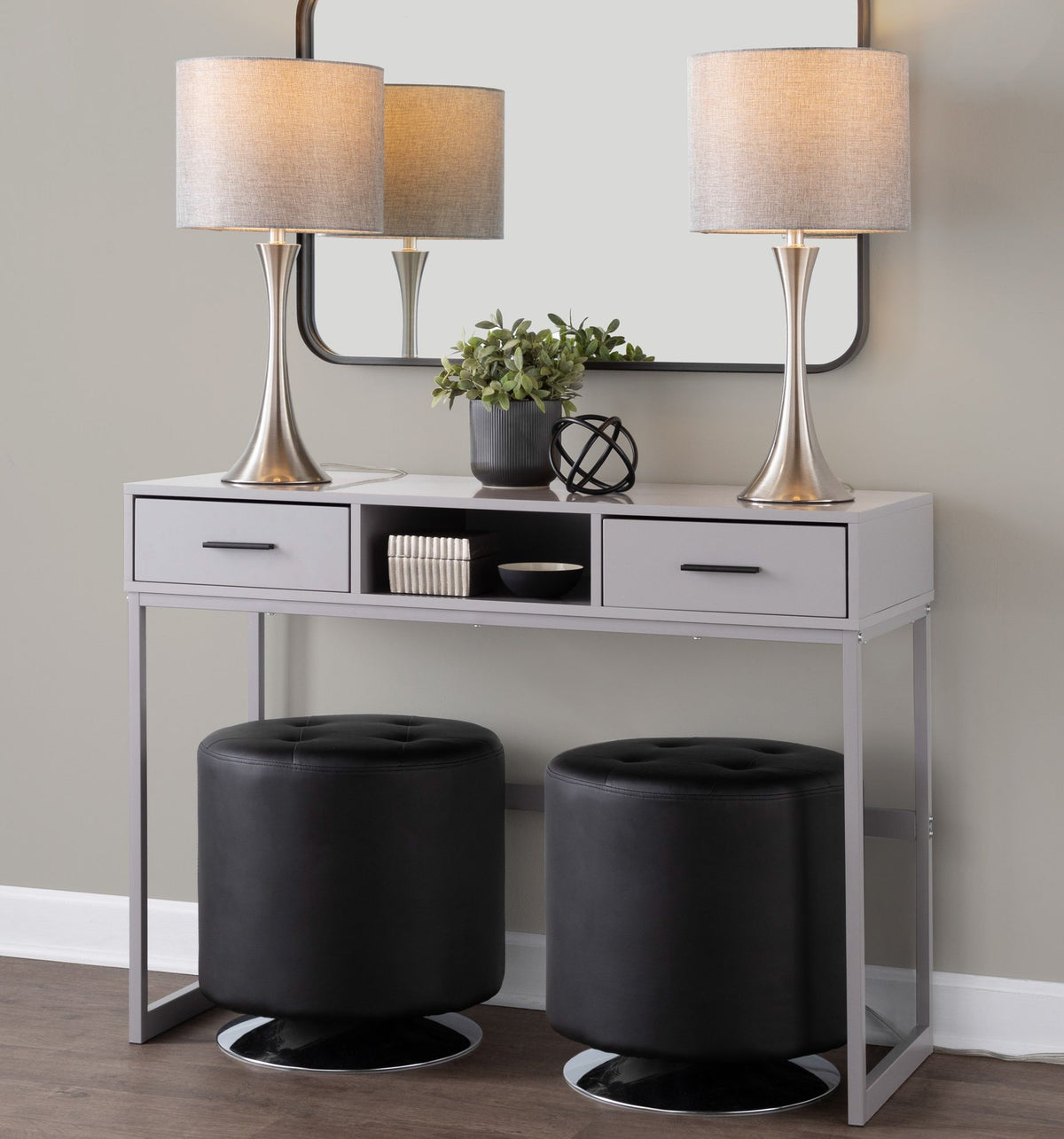 Contemporary Semi Gloss Table Lamp Set of 2 with Hourglass Design - Multiple Colors