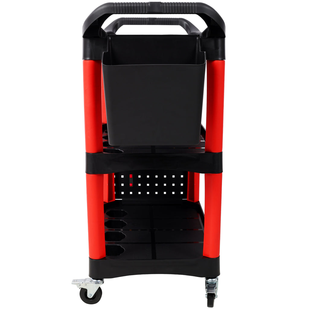 3 Tier Rolling Tool Cart with 300 lb Capacity - Red and Black