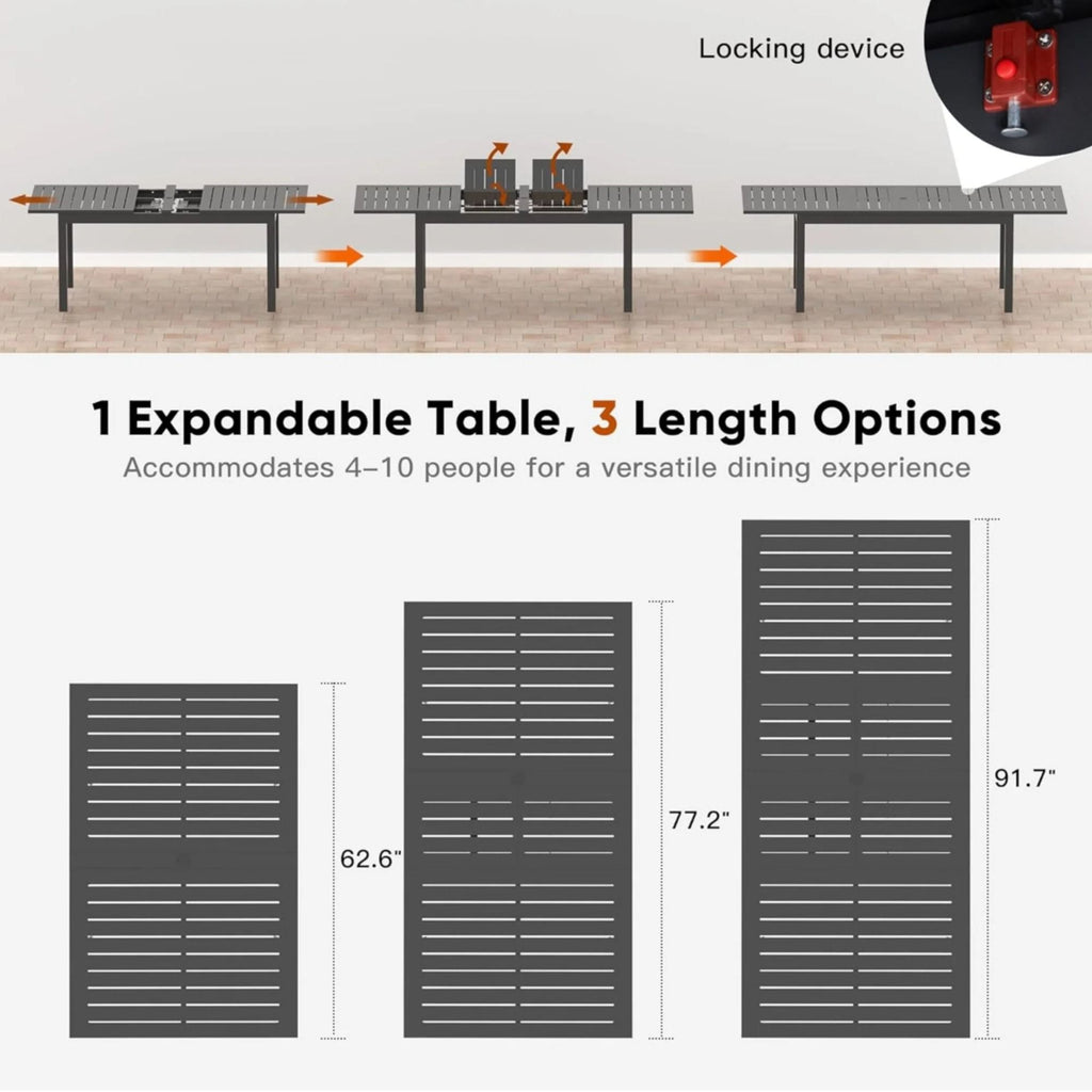 Extendable Outdoor Dining Table with Slatted Top - Gray