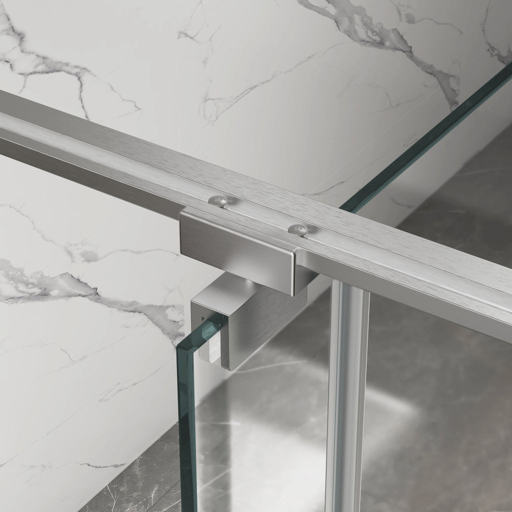 Pivot Shower Door with Tempered Glass and Soft-Close Hinge - Brushed Nickel