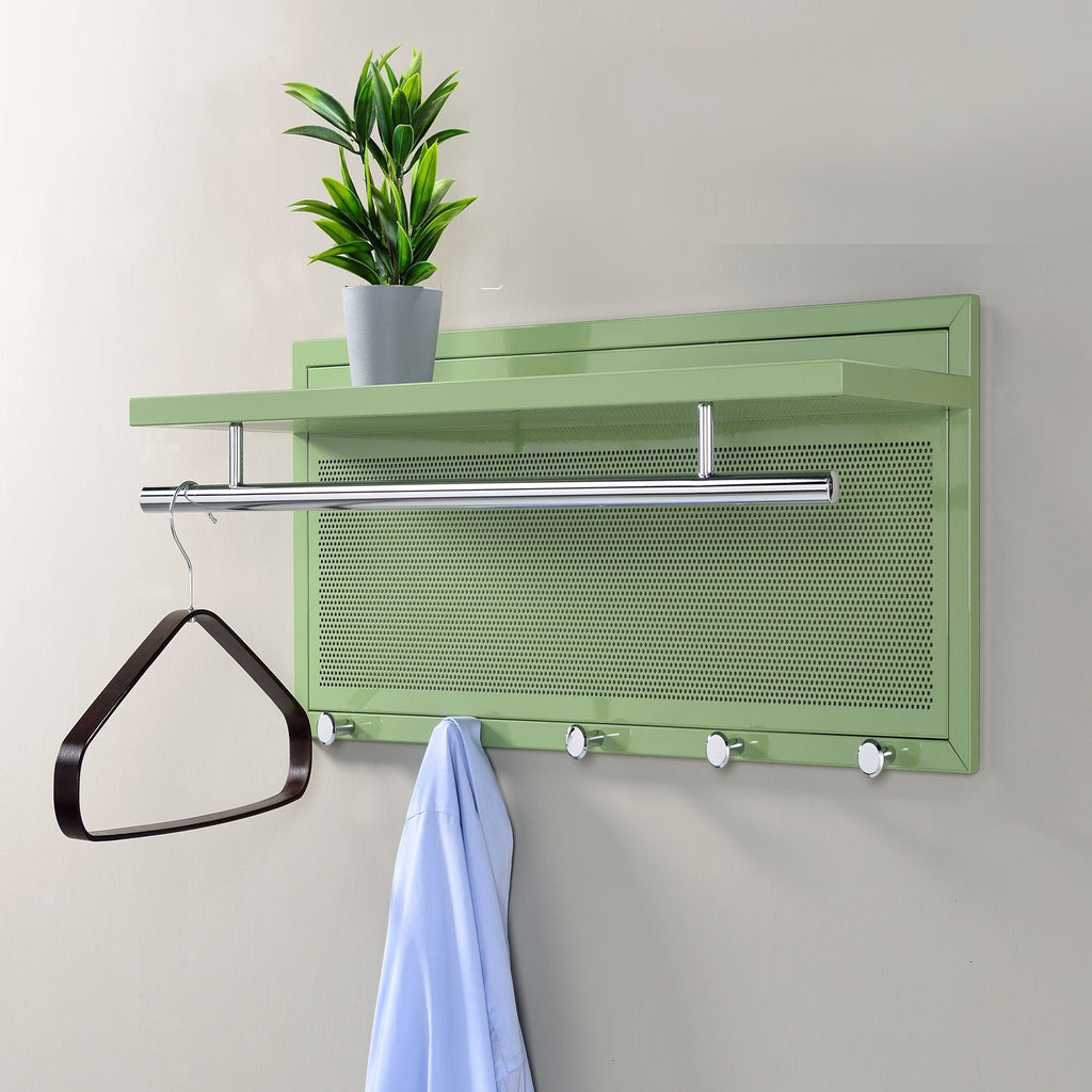 Powder Coated Metal Wall Mounted Coat Rack with Shelf - Multiple Colors