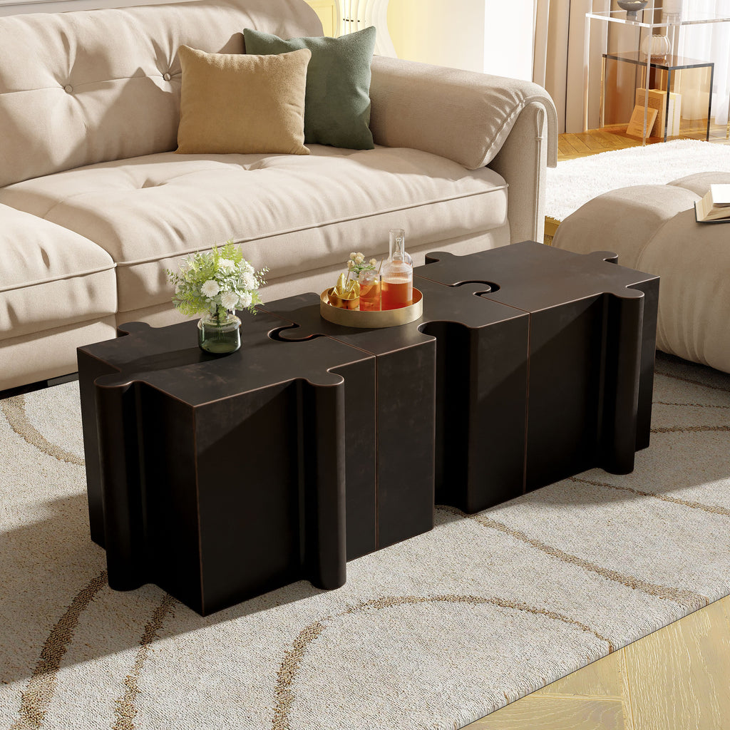 Puzzle Art Side Table with Modular Concave Edge - Magnesium Oxide