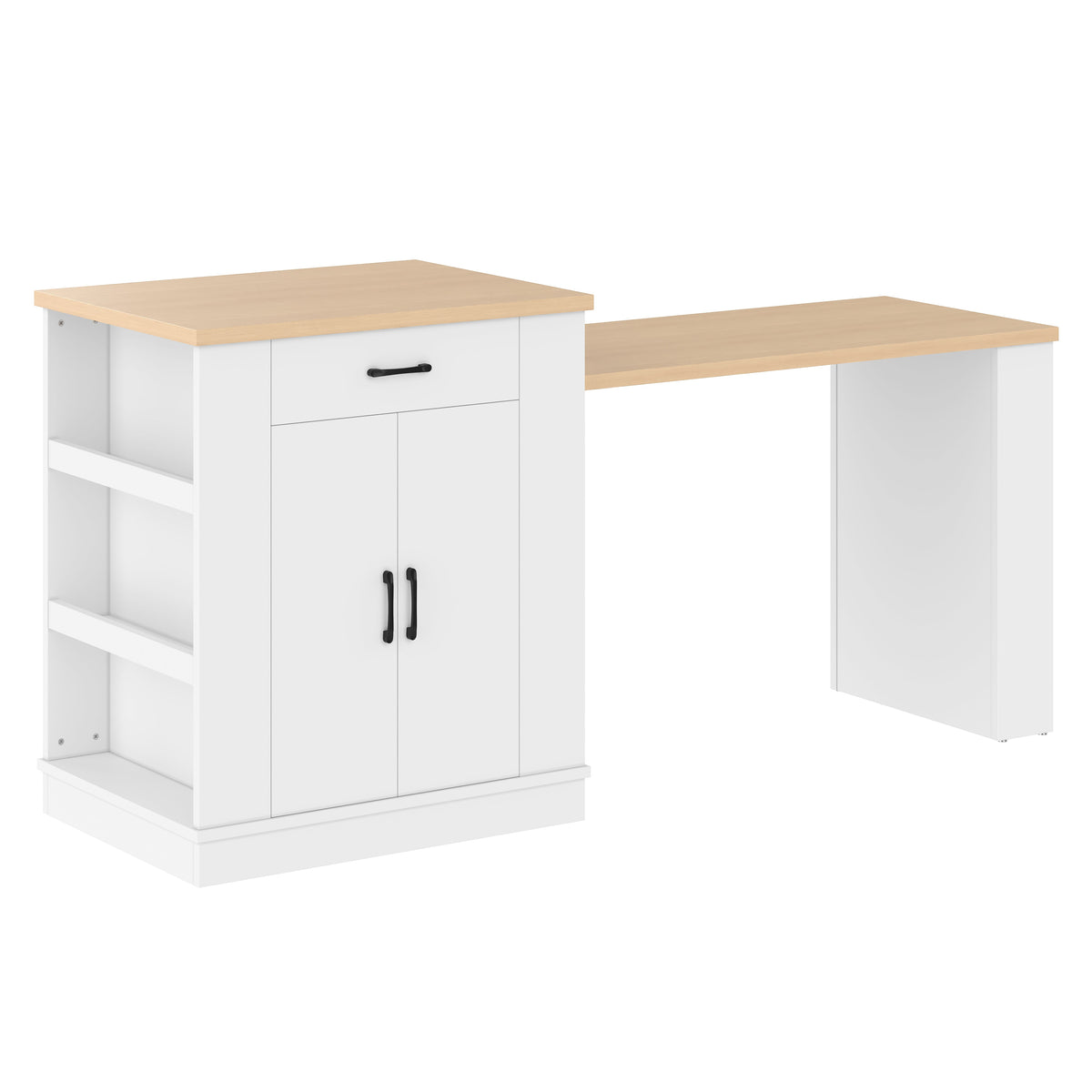Extendable Island Console with Drawers and Cabinet - White or Black
