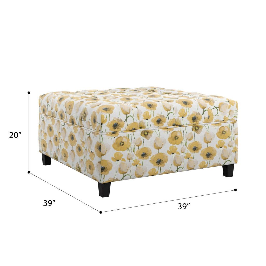 Floral Storage Ottoman with Traditional Design - Gold