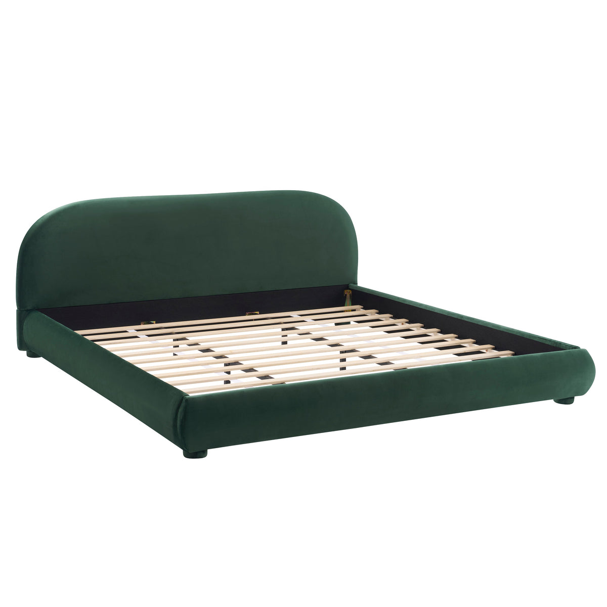 Dark Green Velvet Bed Frame with Curved Headboard - Green