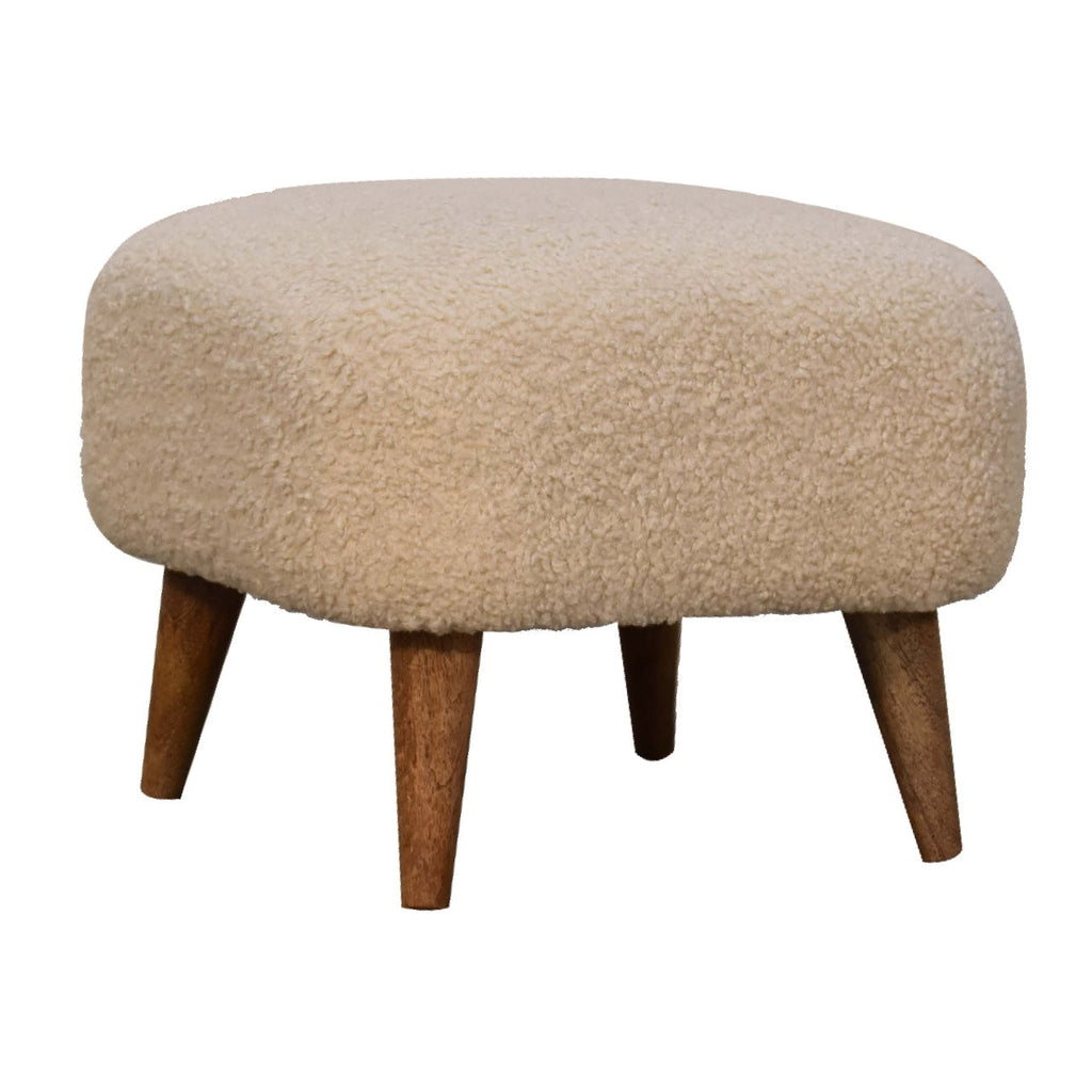 Solid Wood Boucle Upholstered Square Footstool with Nordic-Style Legs - Natural