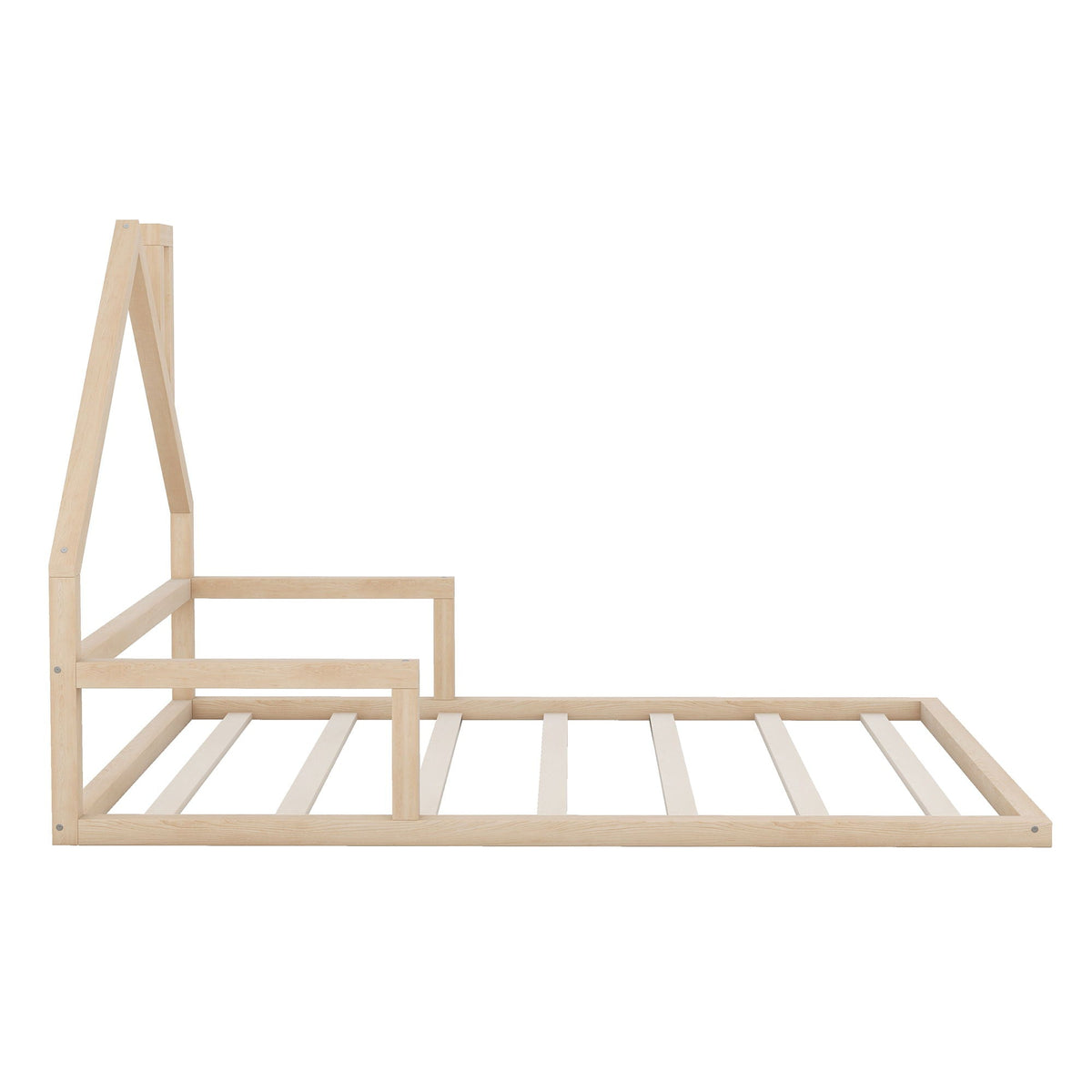 Elegant Floor Bed With House Shaped Headboard - Full Size Solid Wood